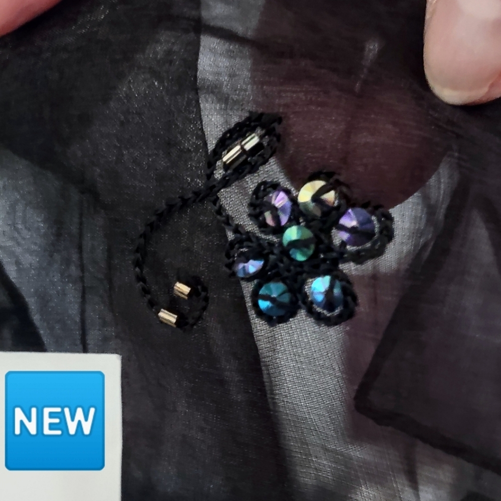 Sequins Flowers Black Decorative Sheer Scarf
